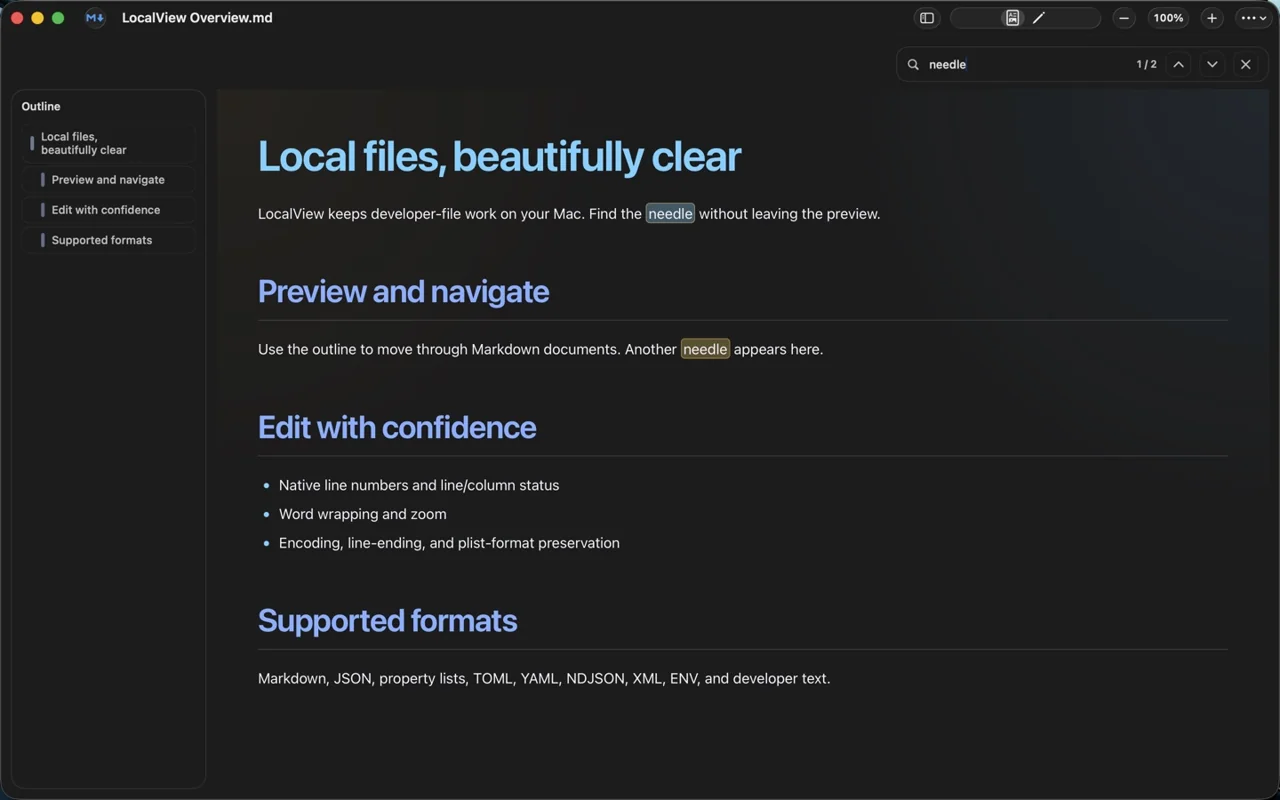 LocalView's native Markdown interface