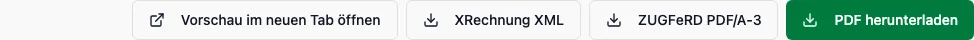 InvoiceLab actions for PDF, XRechnung XML, and ZUGFeRD export